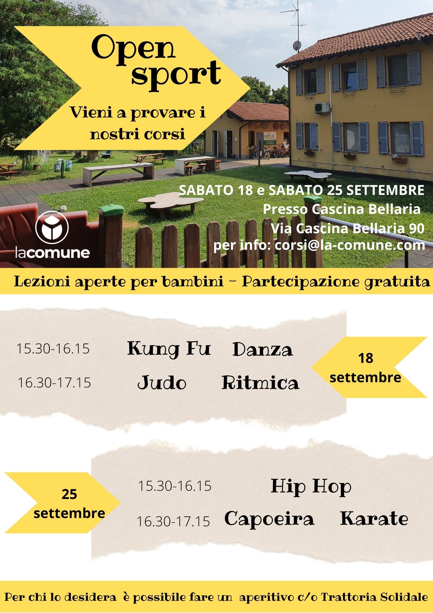 Open sport - lezioni aperte per bambini in Cascina Bellaria